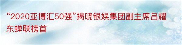 “2020亚博汇50强”揭晓银娱集团副主席吕耀东蝉联榜首